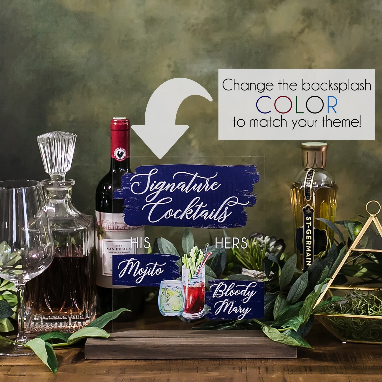 Signature Cocktails Personalized Drink Sign With Colored Backsplash F24-DS1