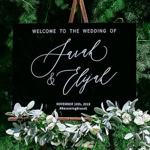 Clear or Black Glass Look Acrylic Wedding Welcome Sign, 18x24 Personalized Perspex Modern Wedding Welcome Decoration Display, Elegant AB-001