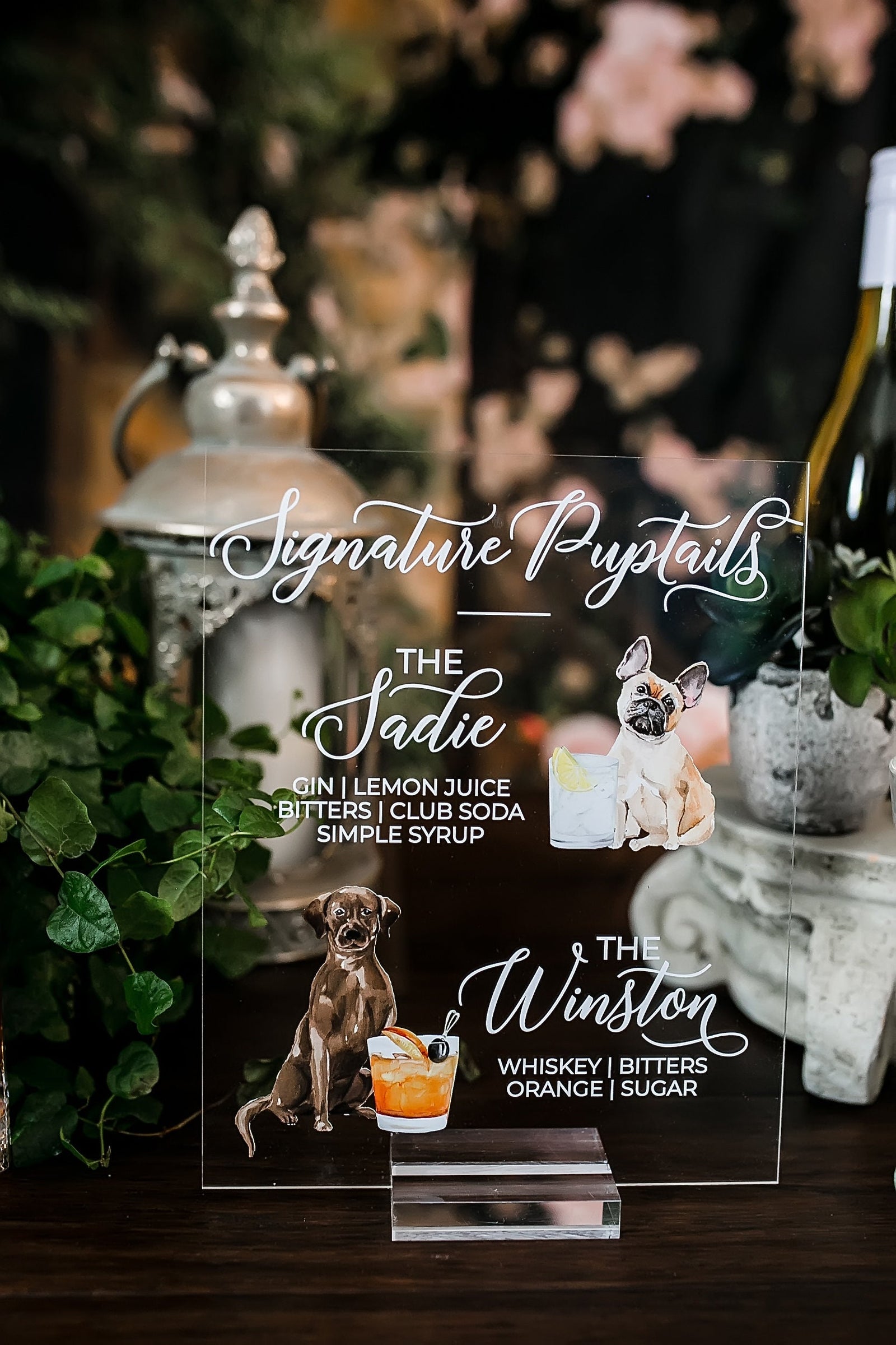 Signature Cocktails/Puptails Personalized Bar Sign With Pet & Drink Icons MFC-DS1 MFC-DS1P