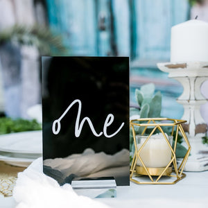 Black or Clear Glass Look Acrylic Table Number Sign With Stands, Perspex Modern Calligraphy Table Numbers, Lucite Minimalist Number, SIG-100