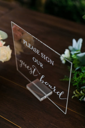 Please Sign Our Guestboard Glass Look Acrylic Wedding Sign, Guest Board Plexiglass Perspex Lucite Party Table Sign, BS-GB1