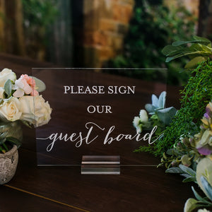 Please Sign Our Guestboard Glass Look Acrylic Wedding Sign, Guest Board Plexiglass Perspex Lucite Party Table Sign, BS-GB1