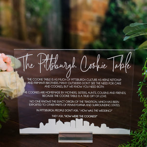 Pittsburgh Cookie Table Tradition Favors Clear Glass Look Acrylic Wedding Sign All of Yinz Skyline Lucite Perspex Cookies Table Sign SIG-PC2