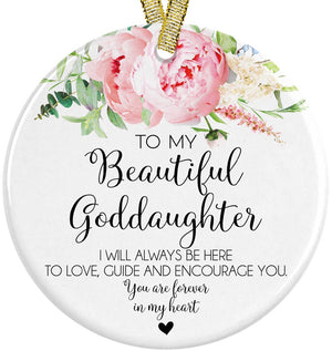 2023 To My Beautiful Goddaughter Gift Idea For From Godmother, Godfather or Godparent To God Daughter Ceramic Christmas Ornament