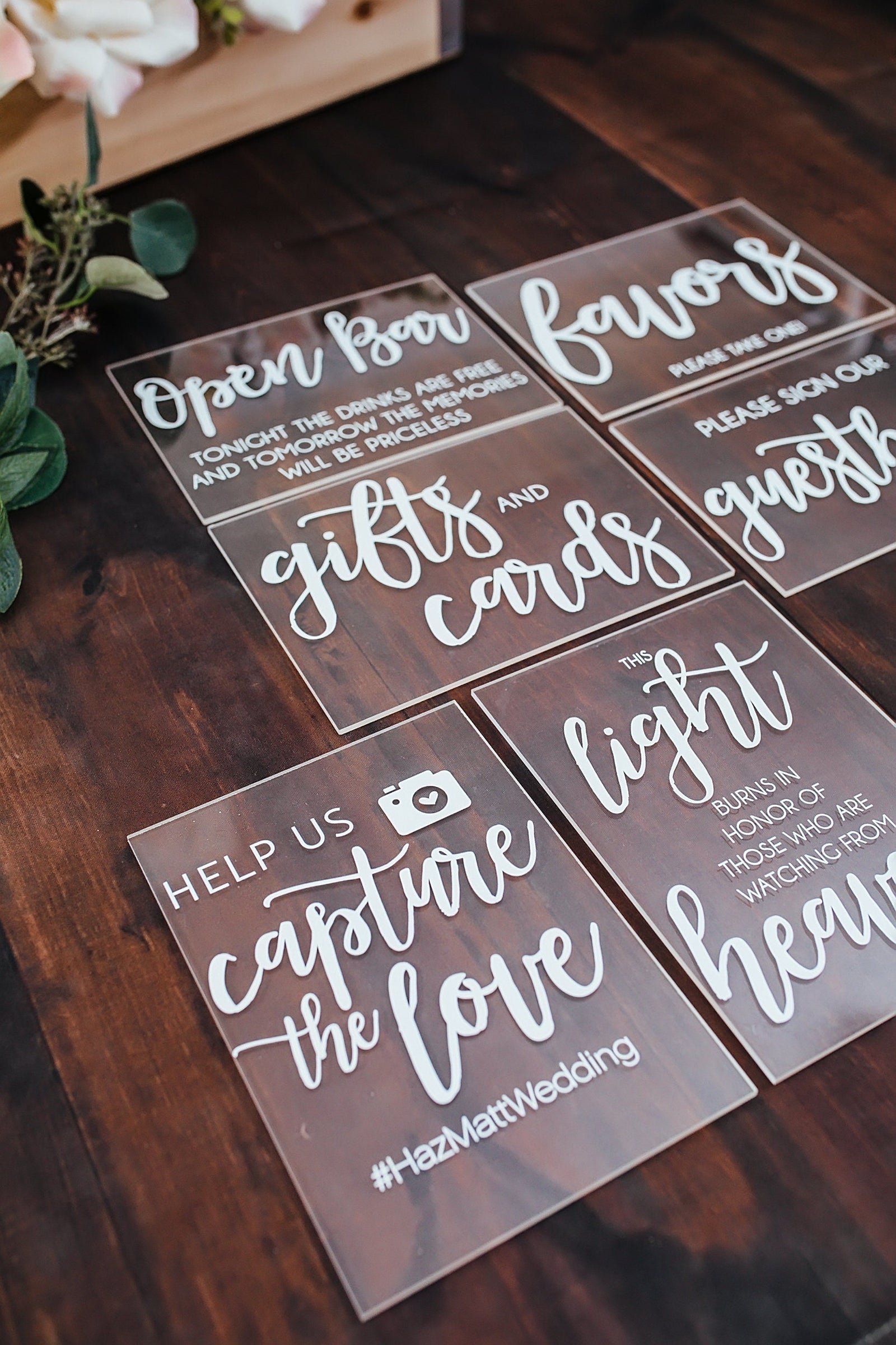 Set of 4x6 OR 5x7 Acrylic Wedding Signs, Gifts and Cards, In Loving Memory, Please Take One Favors Clear Glass Modern Calligraphy Sign, HL