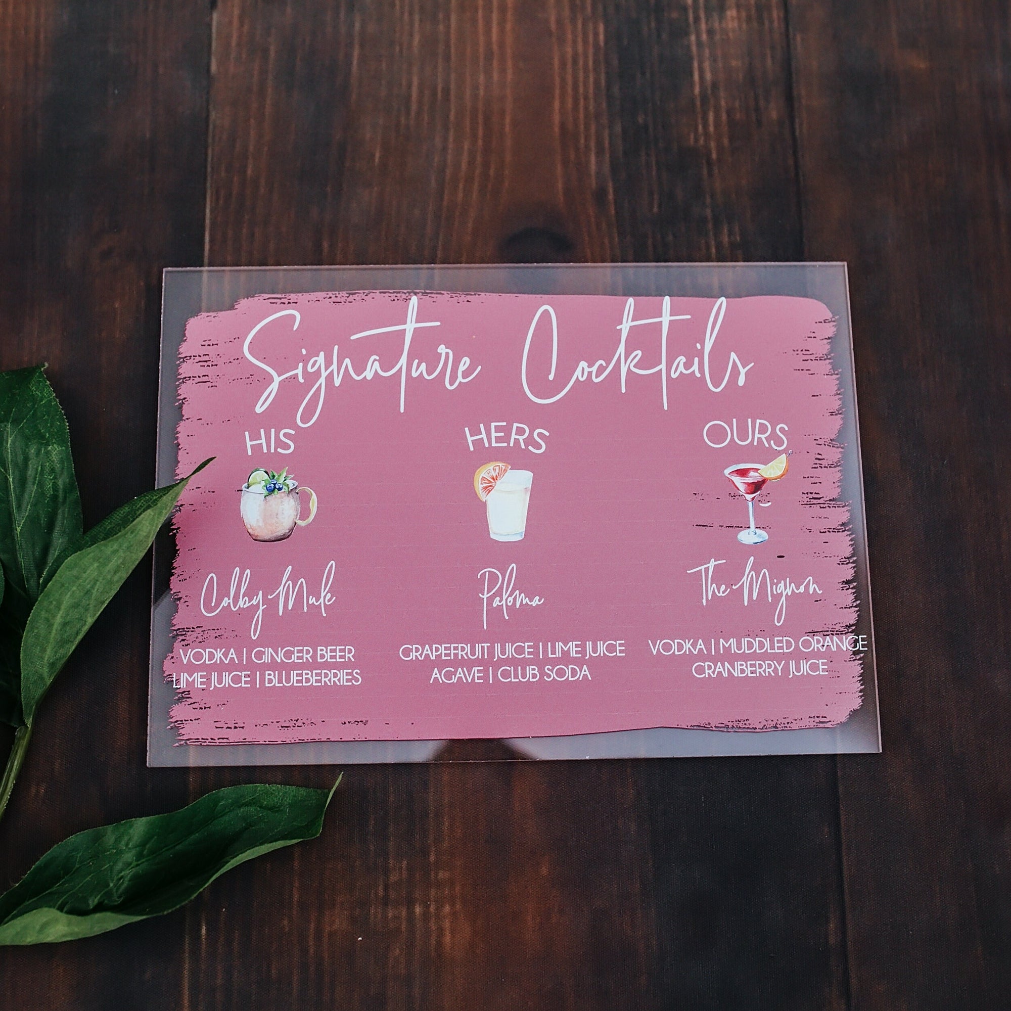 Signature Cocktails Personalized Bar Sign With Drink Icons S3-DS6