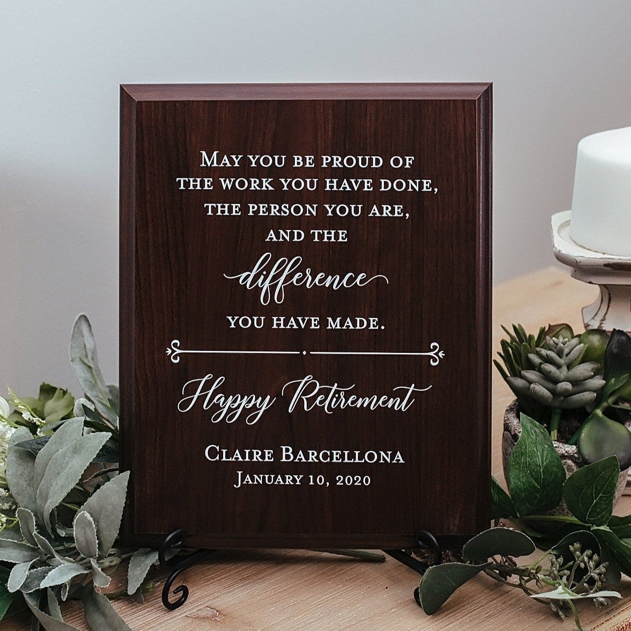 Happy Retirement Walnut Plaque Gift For Boss, Colleague, Coworker, Teacher, Friend, Truly Great Mentor, Retiring Present Idea And Stand