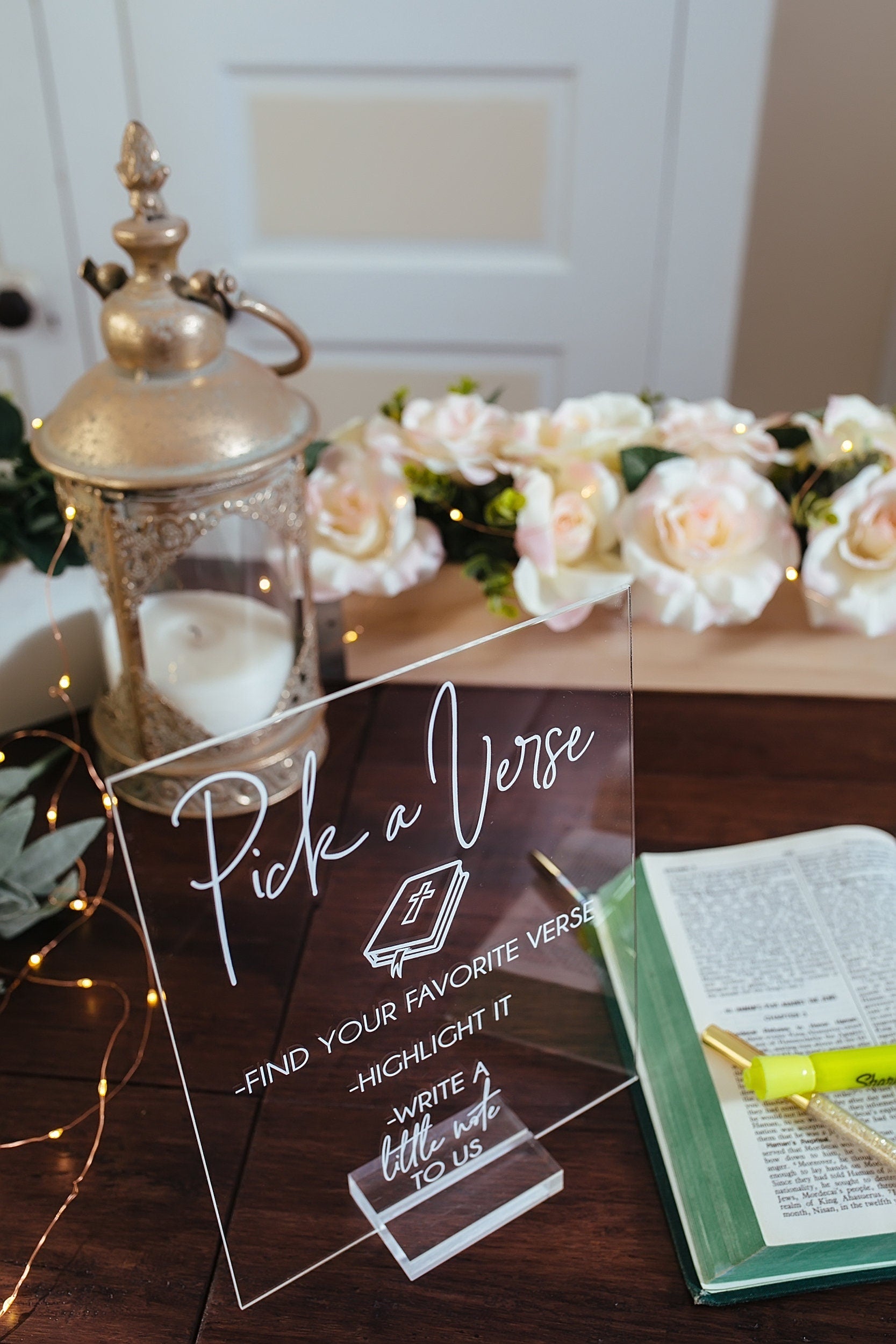 Pick Or Highlight Your Favorite Bible Verse Guestbook Clear Glass Look Acrylic Wedding Sign, Guest Book Plexiglass Perspex Lucite Table Sign