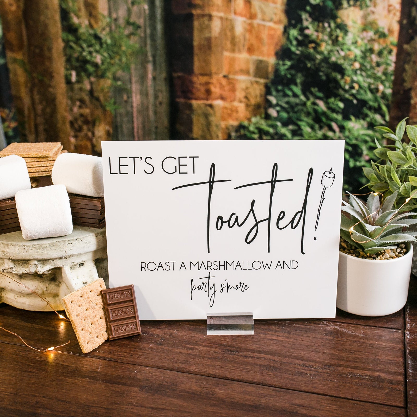 Let's Get Toasted Roast Marshmallow Party S'more Bar Station Acrylic Wedding Menu Sign, Lucite Perspex S'mores Table Clear Glass Look Sign