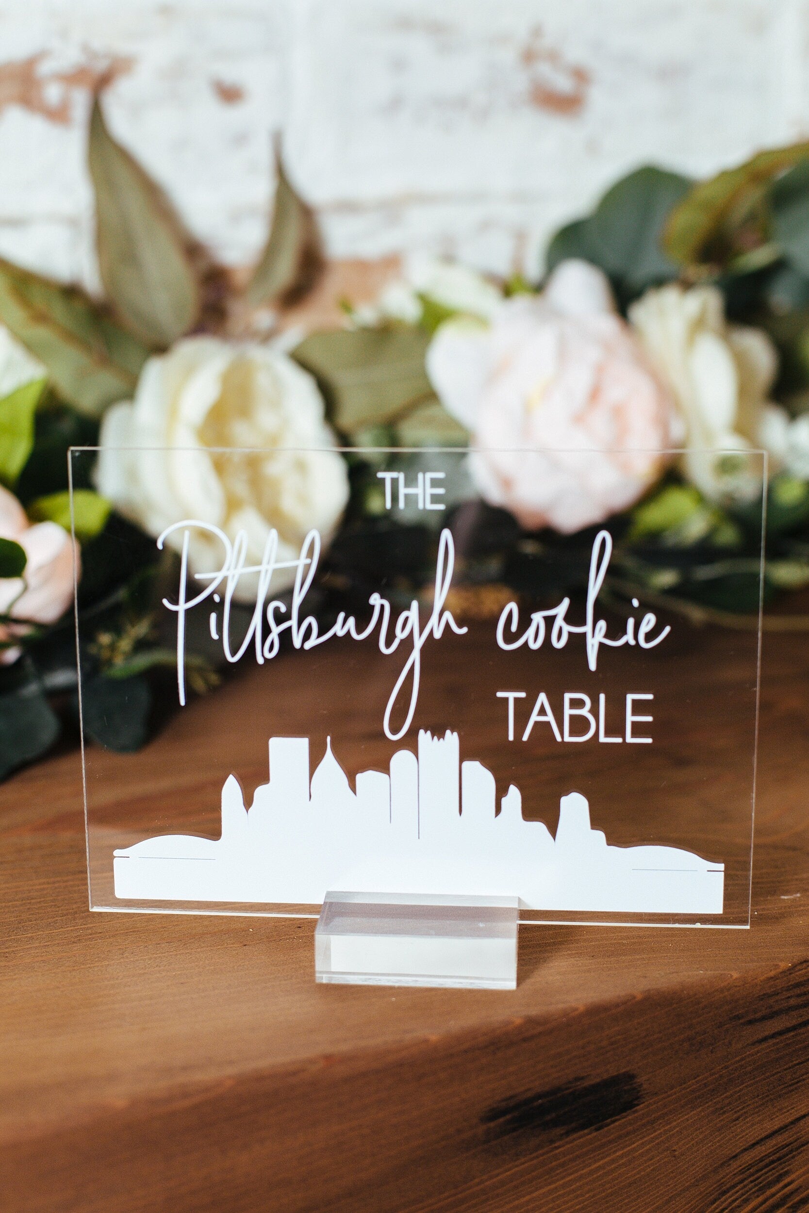 Pittsburgh Cookie Table Tradition Favors Clear Glass Look Acrylic Wedding Sign All of Yinz Skyline Lucite Perspex Cookies Table Sign SIG-PCT