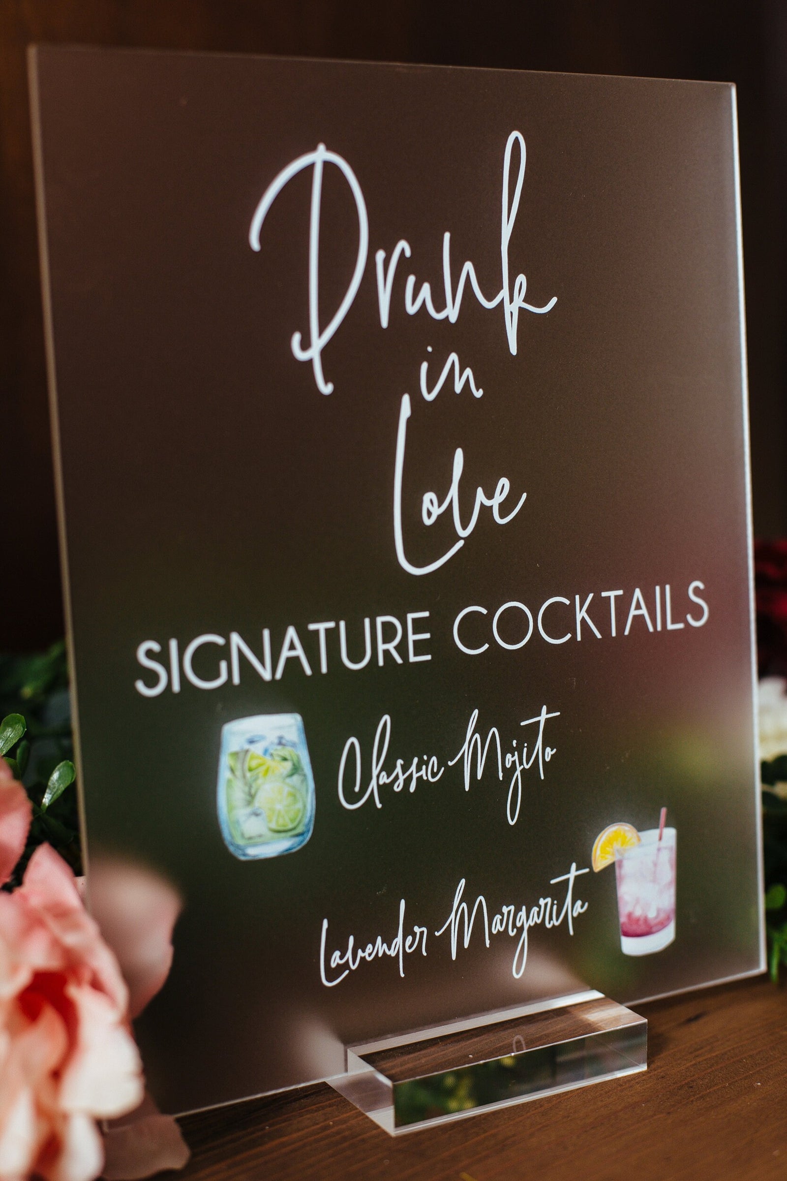 Drunk In Love Signature Cocktails Personalized Bar Sign With Drink Icons S3-DS13