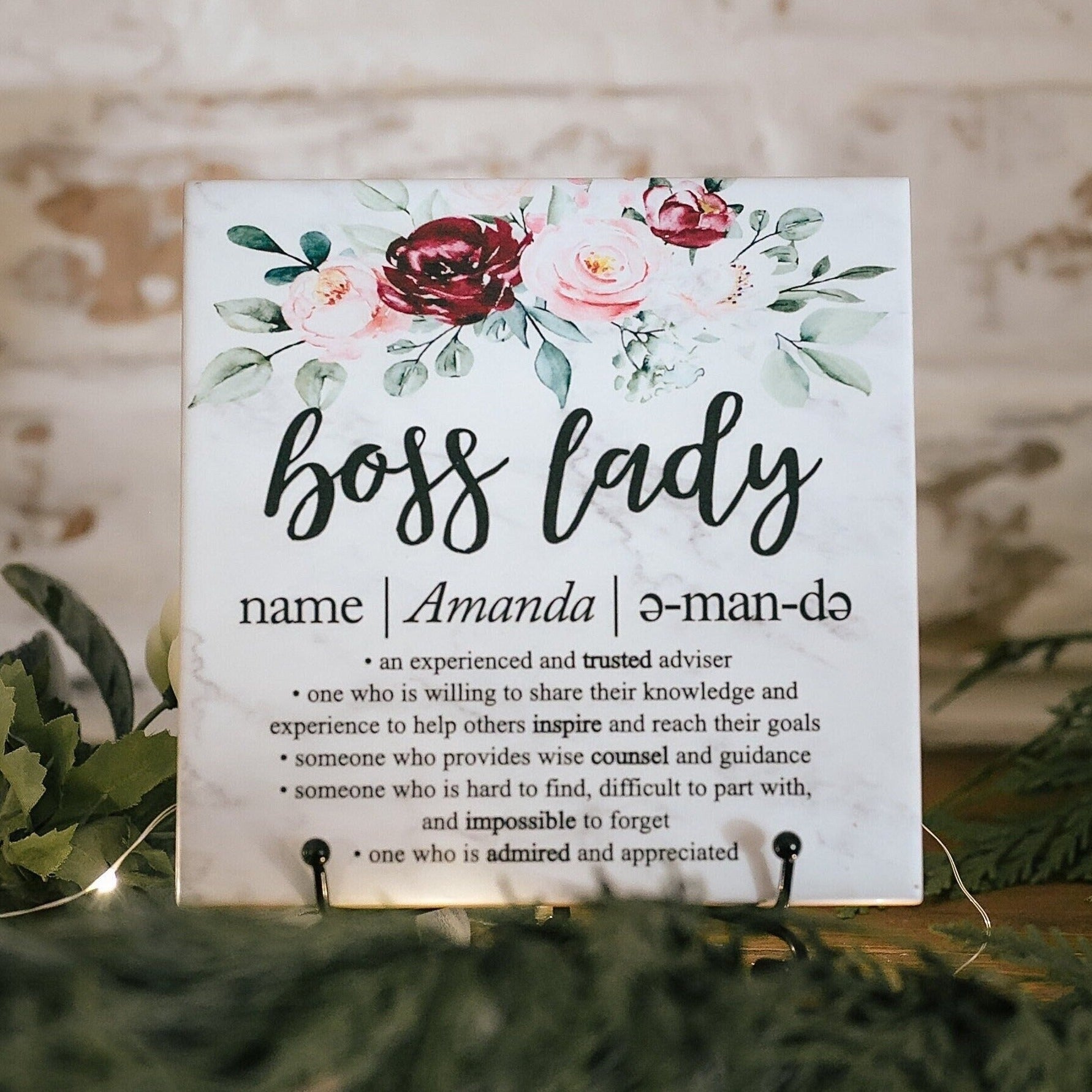 Marble Boss Lady Definition Plaque With Stand, Thank You Mentor Sign, Custom Appreciation For Retirement, Teacher, Counselor, Coach, Adviser
