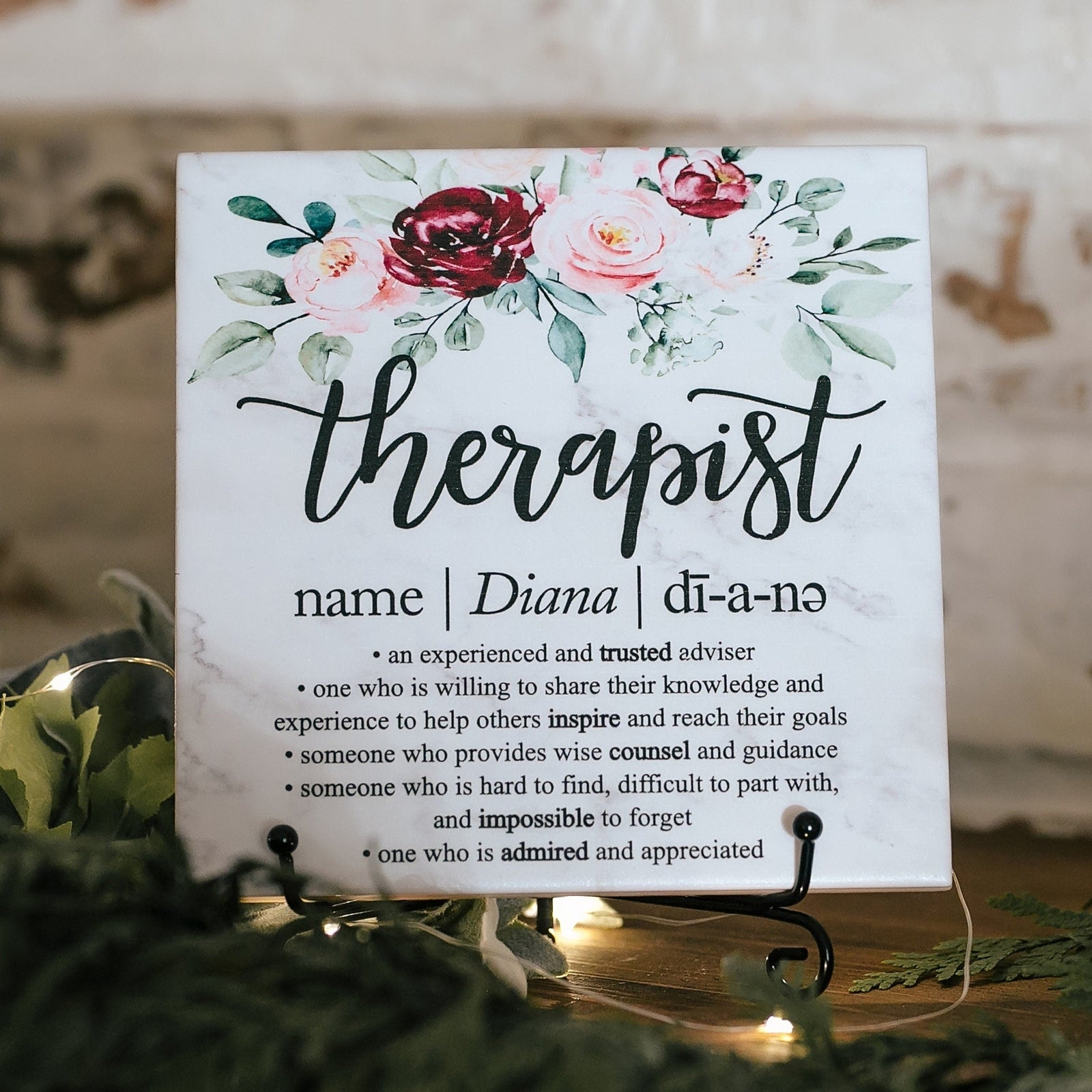 Marble Therapist Mentor Plaque With Stand, Thank You Mentor Sign Custom Boss Appreciation For Retirement, Teacher, Counselor, Coach, Adviser