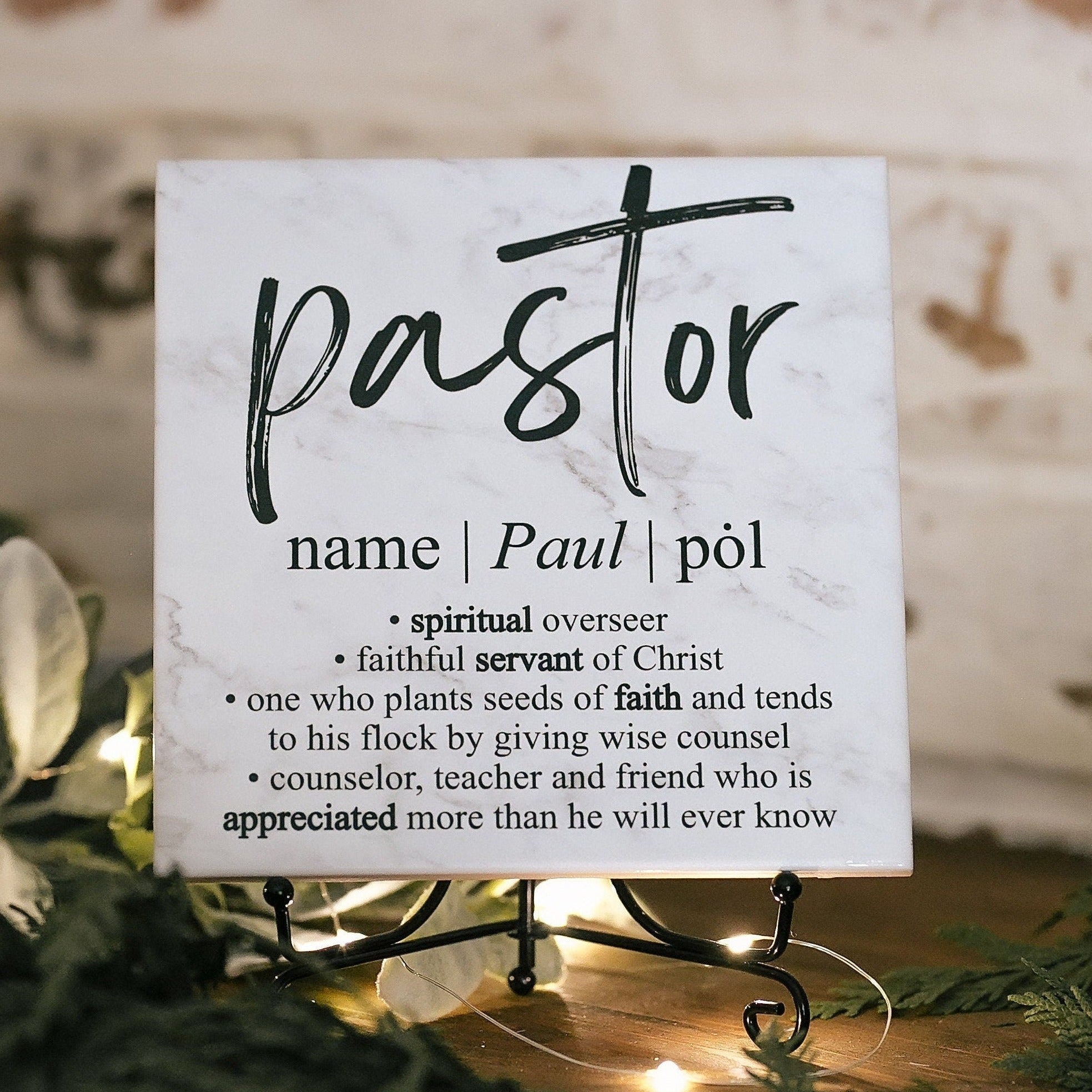 Pastor Definition Print Appreciation Day Plaque Gift + Stand Christian Youth Minister Idea Preacher Recognition Award From Congregation