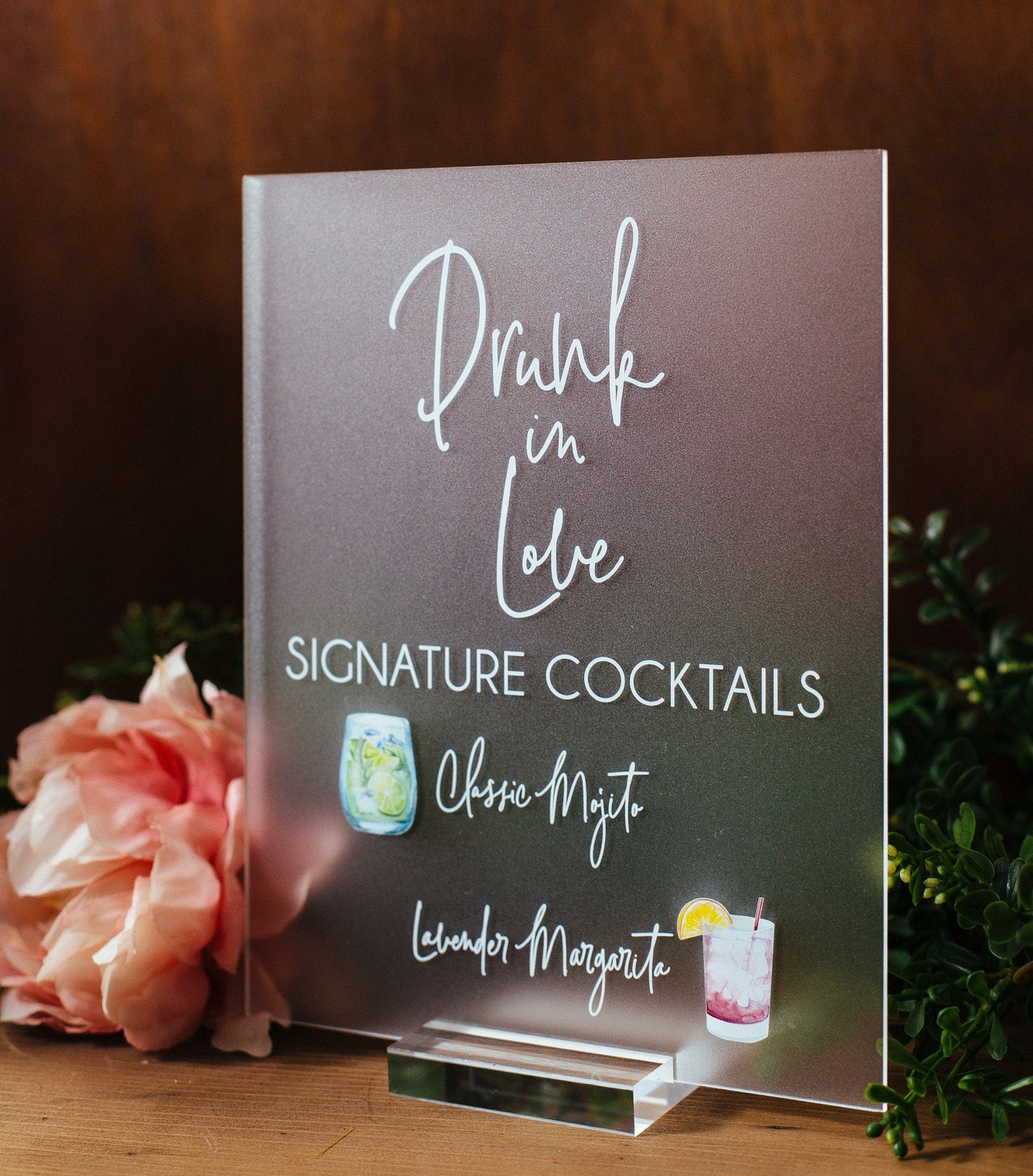 Drunk In Love Signature Cocktails Personalized Bar Sign With Drink Icons S3-DS13