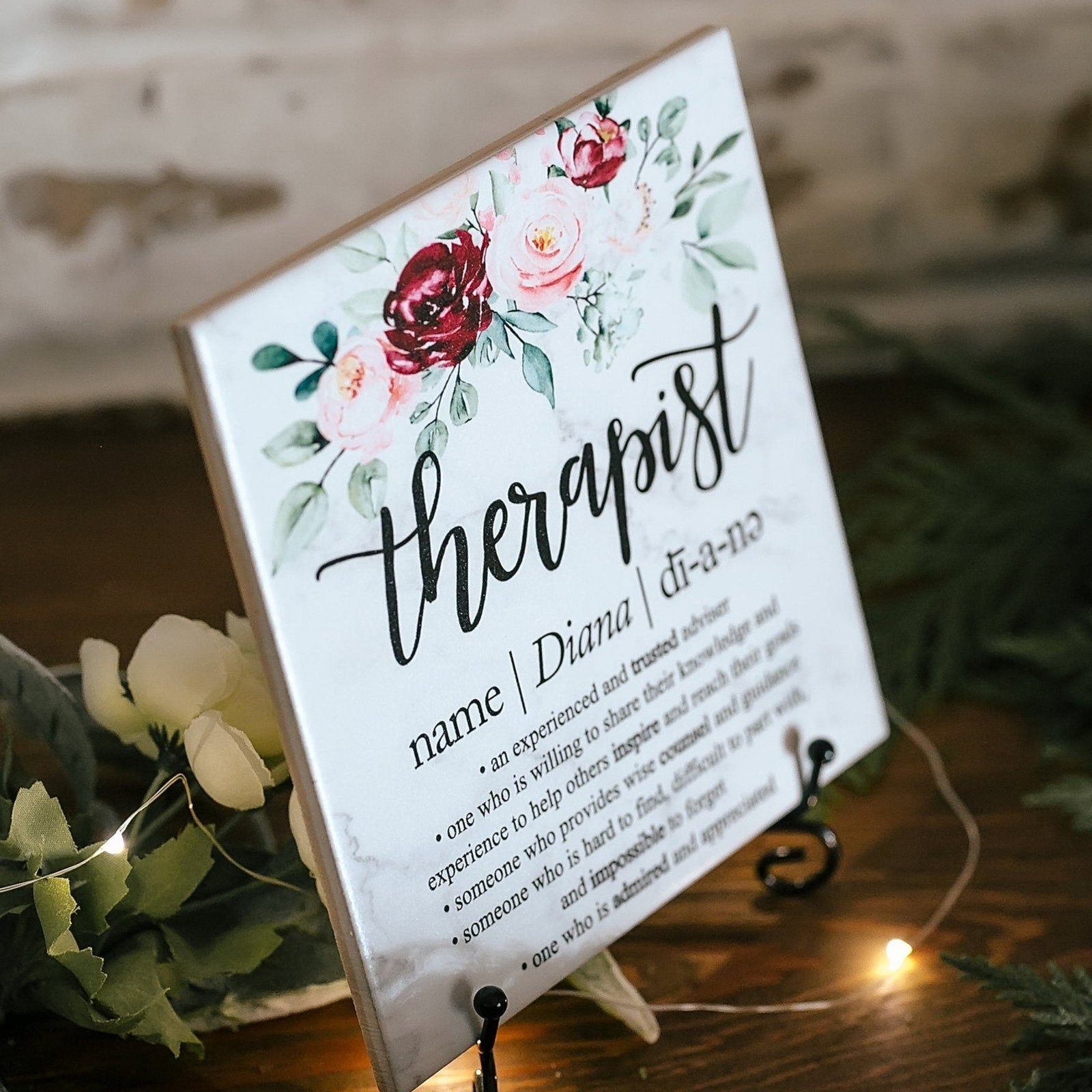 Marble Therapist Mentor Plaque With Stand, Thank You Mentor Sign Custom Boss Appreciation For Retirement, Teacher, Counselor, Coach, Adviser