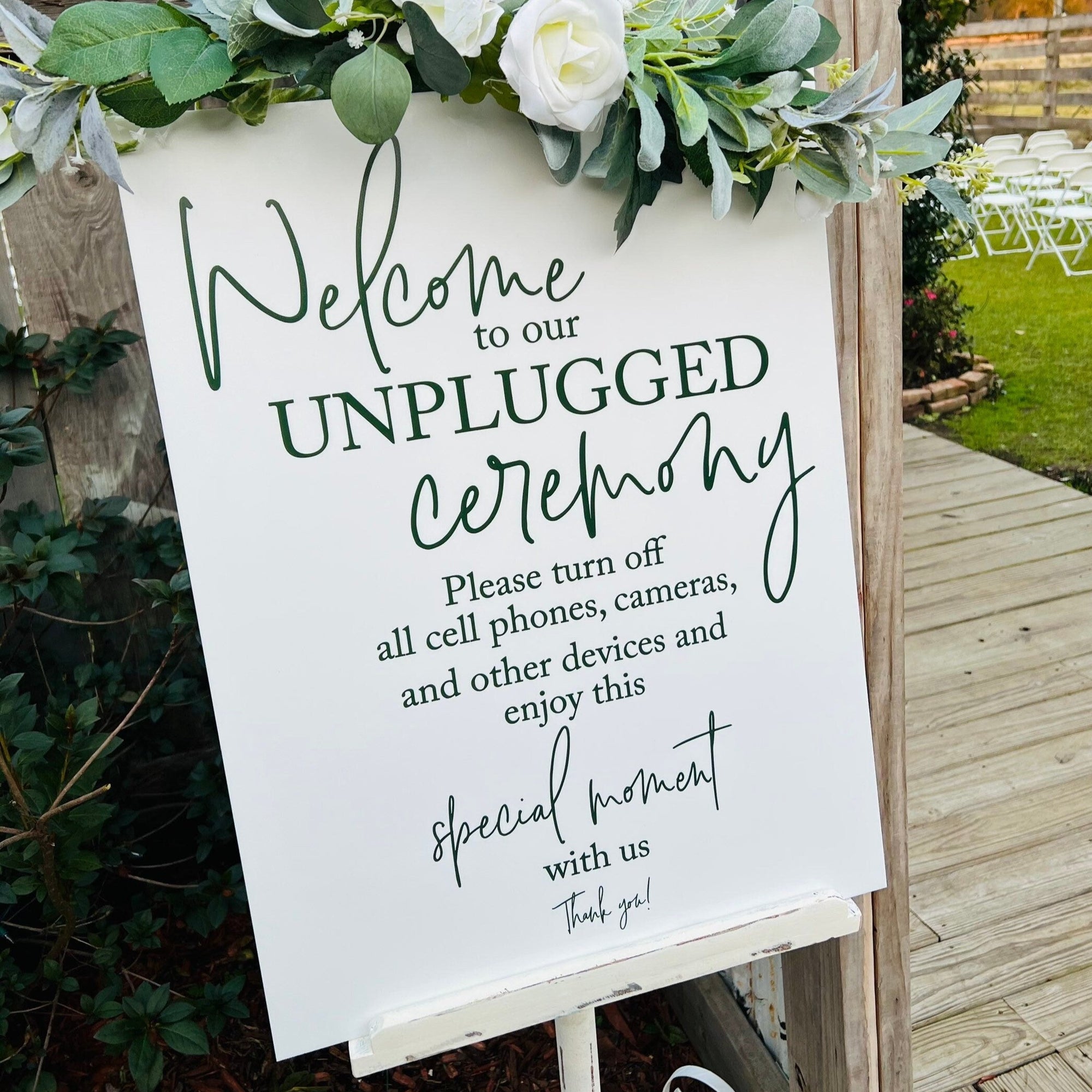 Unplugged Ceremony Clear Glass Look Acrylic Wedding Sign, Unplug Be Present and Enjoy This Moment Photographers Handle Rest Lucite Perspex