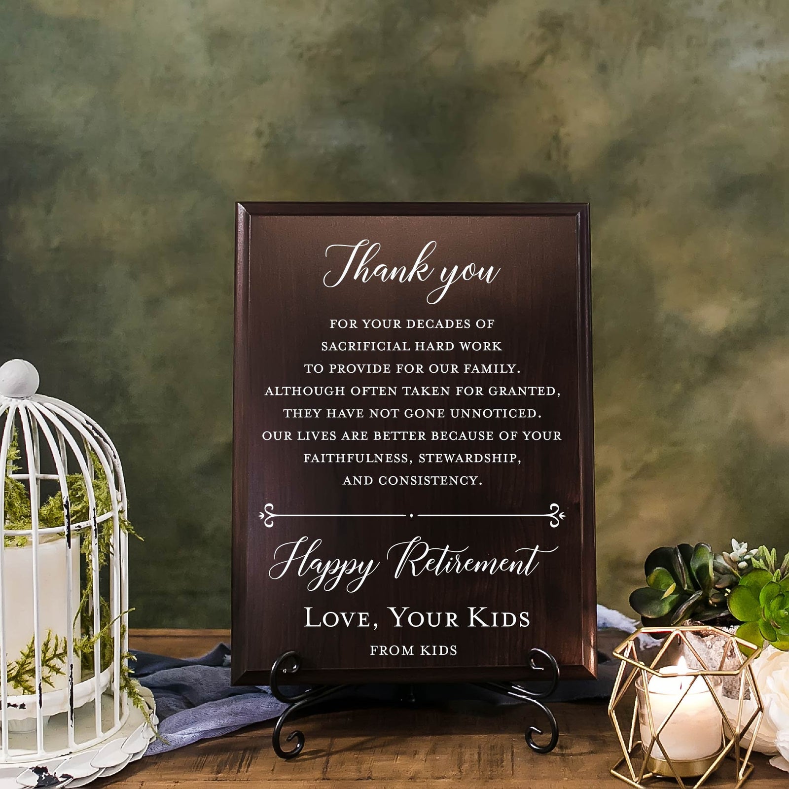 Happy Retirement FROM KIDS  Plaque Thank You Gift For Dad, Teacher, Friend, Truly Great Mentor, Retiring Present Idea And Stand TP-HR5