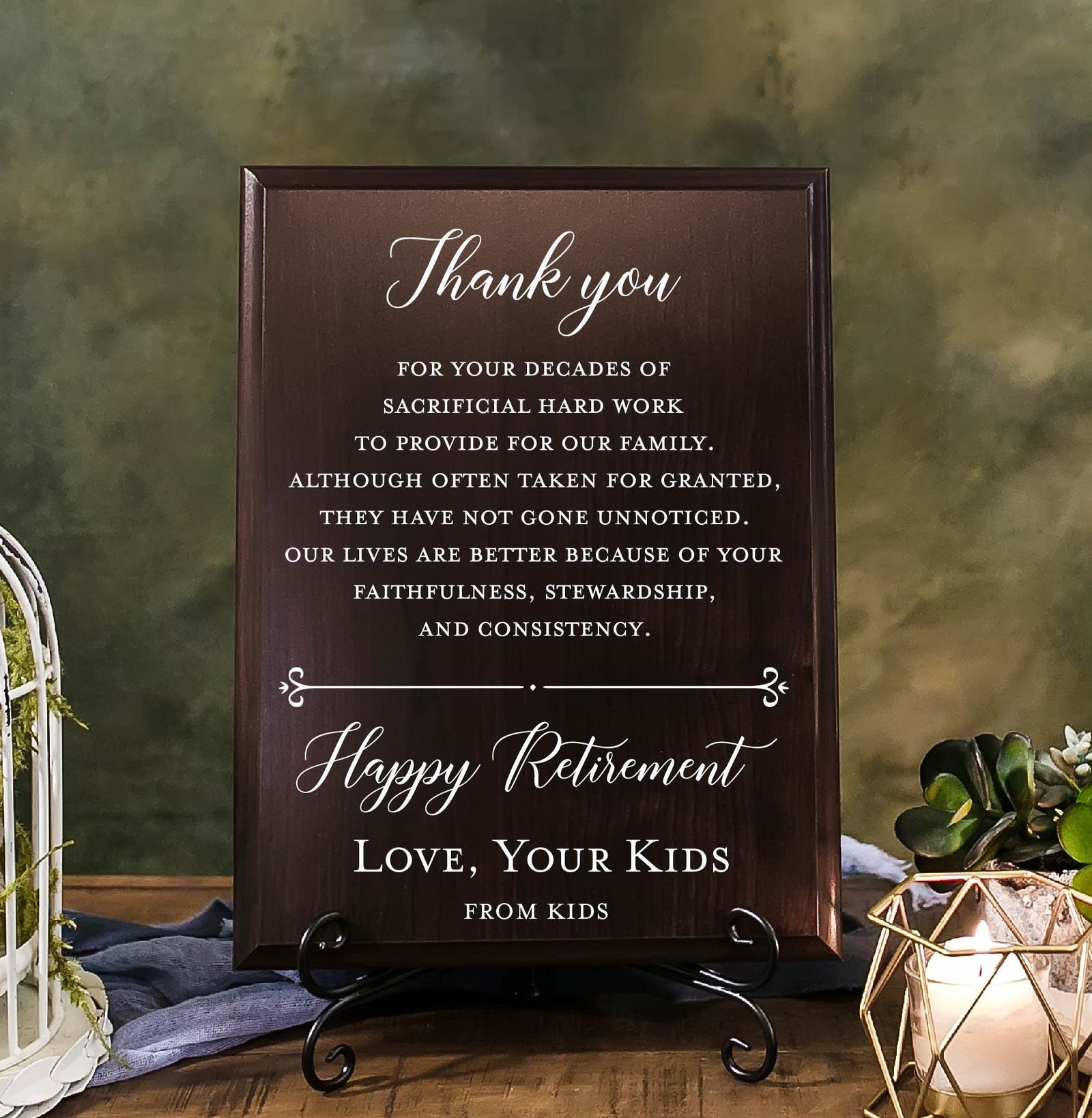 Happy Retirement FROM KIDS  Plaque Thank You Gift For Dad, Teacher, Friend, Truly Great Mentor, Retiring Present Idea And Stand TP-HR5