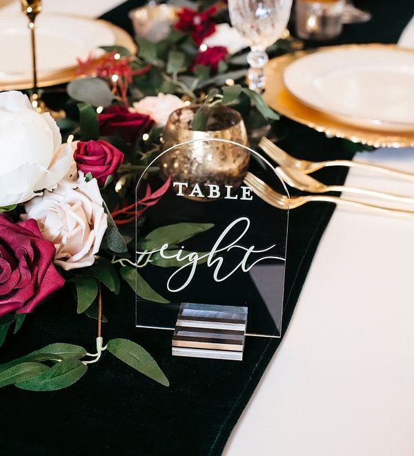 Frosted Acrylic Table Numbers - Arch Block Script Design - Pink Posies ...