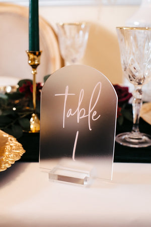 Clear or Frosted ARCH Acrylic Table Number Sign With Stands, Perspex Modern Calligraphy Table Numbers, Lucite Minimalist Number
