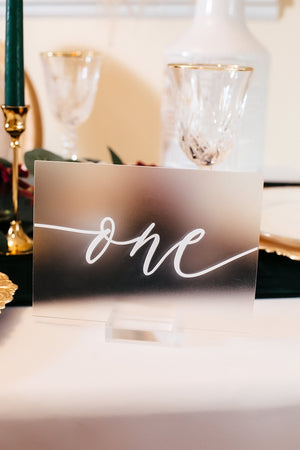 Black, White, FROSTED or Clear Acrylic Table Number Sign With Stands, Perspex Modern Calligraphy Table Numbers, Lucite Minimalist Number