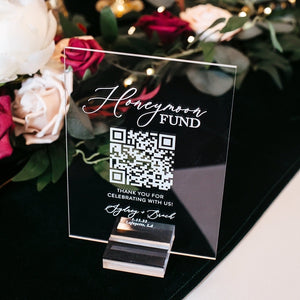 Scannable Honeymoon Wedding Fund QR Code Clear, Black, White or FROSTED Sign, Venmo Cashapp Modern Minimalist Wedding Cash Gift Acrylic Sign