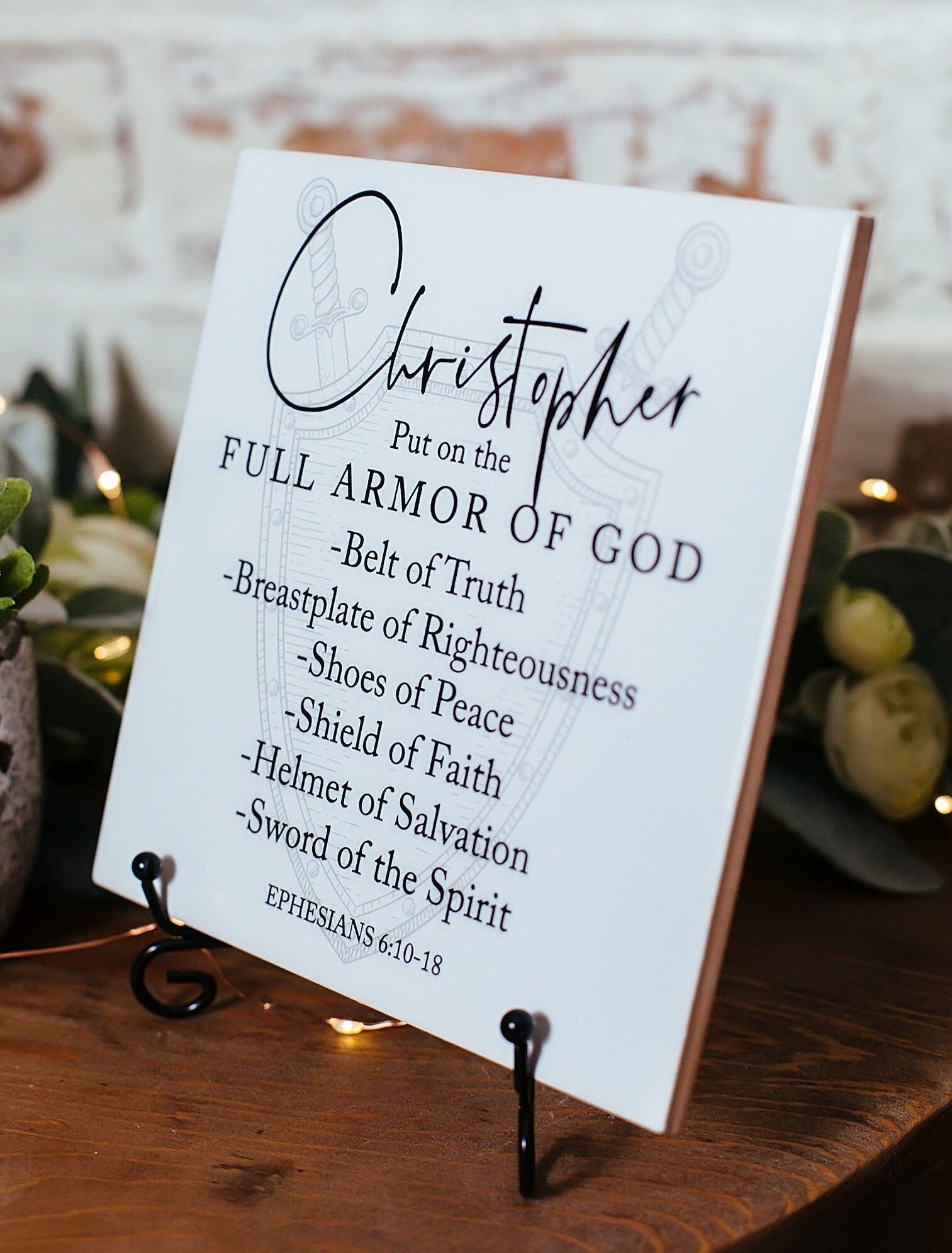 Put On The Full Armor Of God Personalized Christian Gifts for Men, Teens, Boys, Unique Christian Art, Baby Shower Scripture Bible Verse