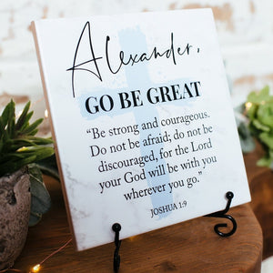 Go Be Great Be Strong & Courageous Name Christian Gifts For Men Teens Boys, Encouraging Scripture Bible Verse Sign, Christian Graduation