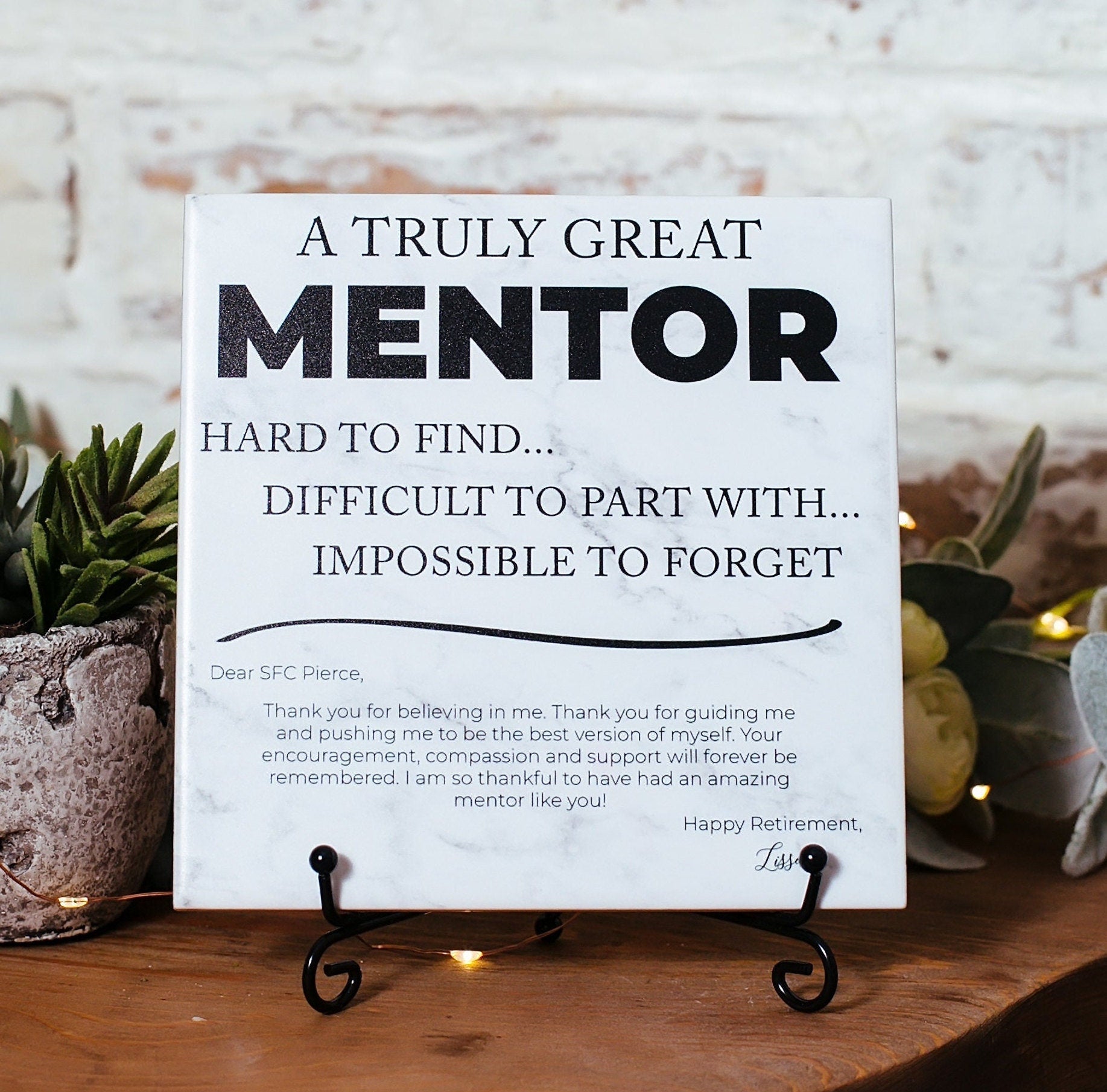 Marble Mentor Plaque With Stand, Thank You Mentor Sign, Custom Boss Appreciation For Retirement, Teacher, Counselor, Coach, Adviser
