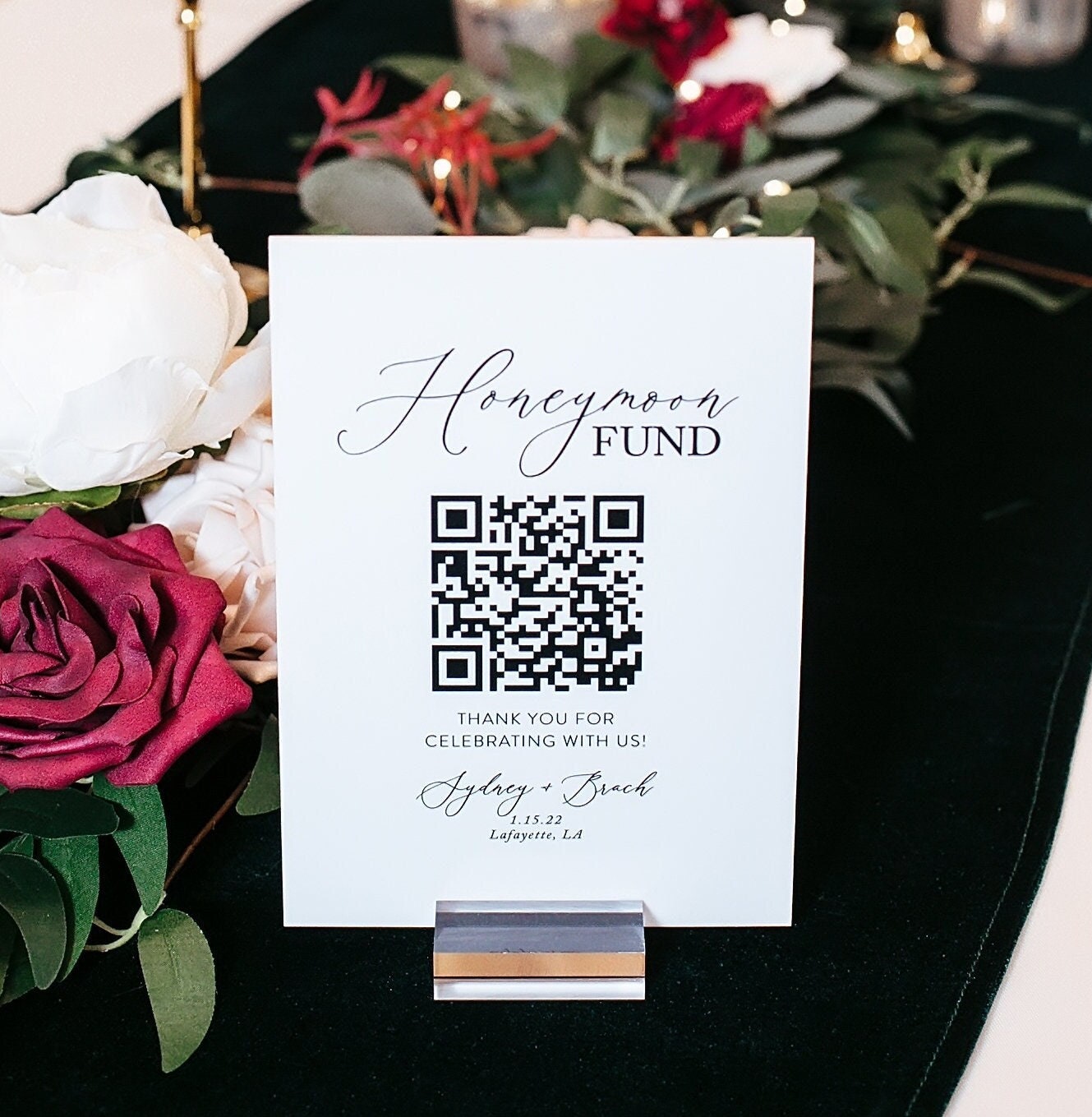 Scannable Honeymoon Wedding Fund QR Code Clear, Black, White or FROSTED Sign, Venmo Cashapp Modern Minimalist Wedding Cash Gift Acrylic Sign