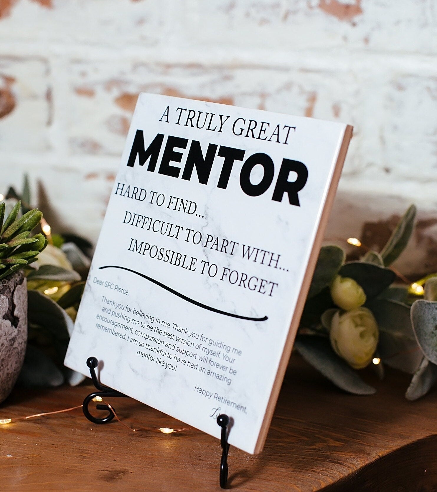 Marble Mentor Plaque With Stand, Thank You Mentor Sign, Custom Boss Appreciation For Retirement, Teacher, Counselor, Coach, Adviser