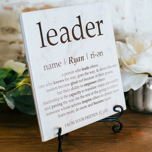 Great Leader Definition Sign Plaque With Stand, Thank You Mentor Signs, Boss Appreciation For Retirement, Teacher, Counselor, Coach, Adviser