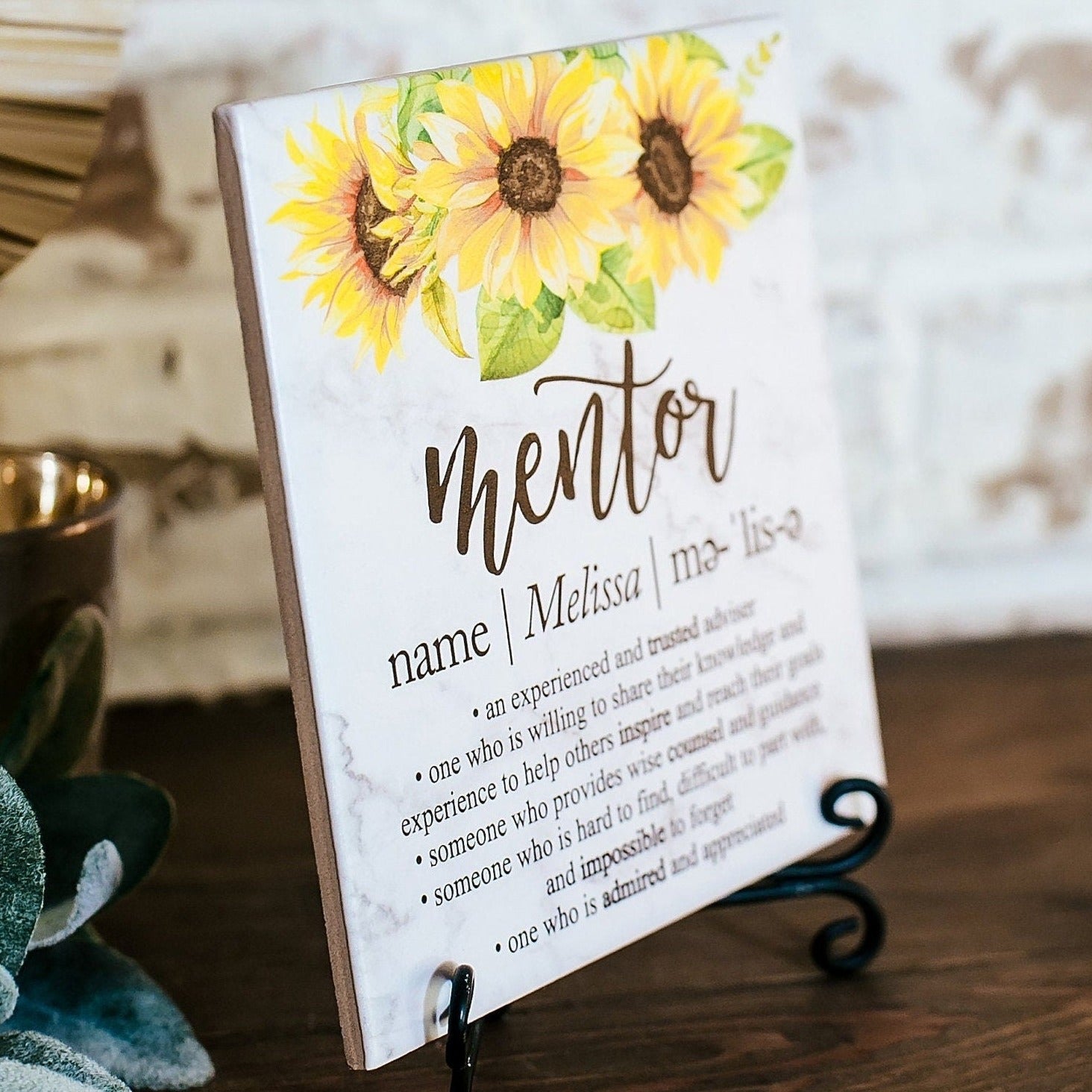 SUNFLOWERS Marble Mentor Plaque With Stand, Thank You Mentor Sign, Custom Boss Appreciation For Retirement, Teacher, Counselor Coach Adviser