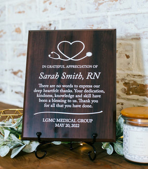 Healthcare Thank You Appreciation Plaque With Stand, RN, FNP, MD Recognition Gift, Physician Medical, Doctors Day Grateful Appreciation