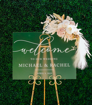 Clear, Frosted, Black or White Wedding Acrylic Welcome Sign, Personalized Modern Lucite Perspex Large Names and Date Sign
