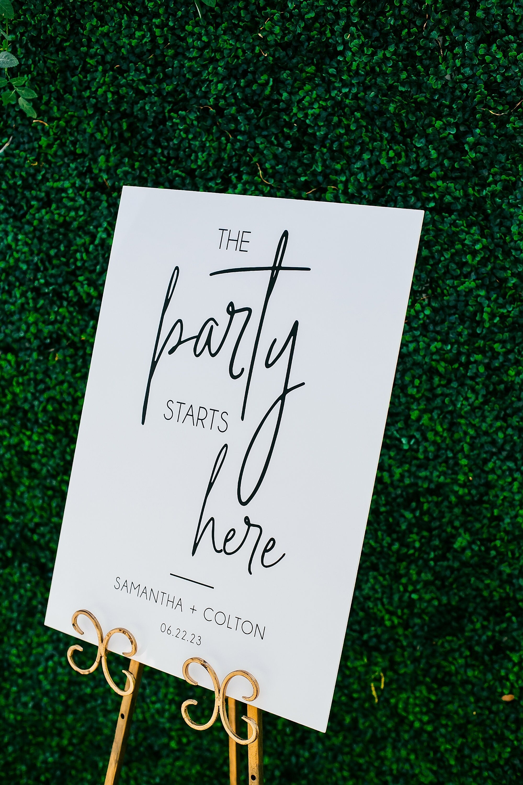 The Party Starts Here Wedding Ceremony or Reception Acrylic Welcome Sign, 18x24 Personalized Modern Lucite, So Glad You're Here