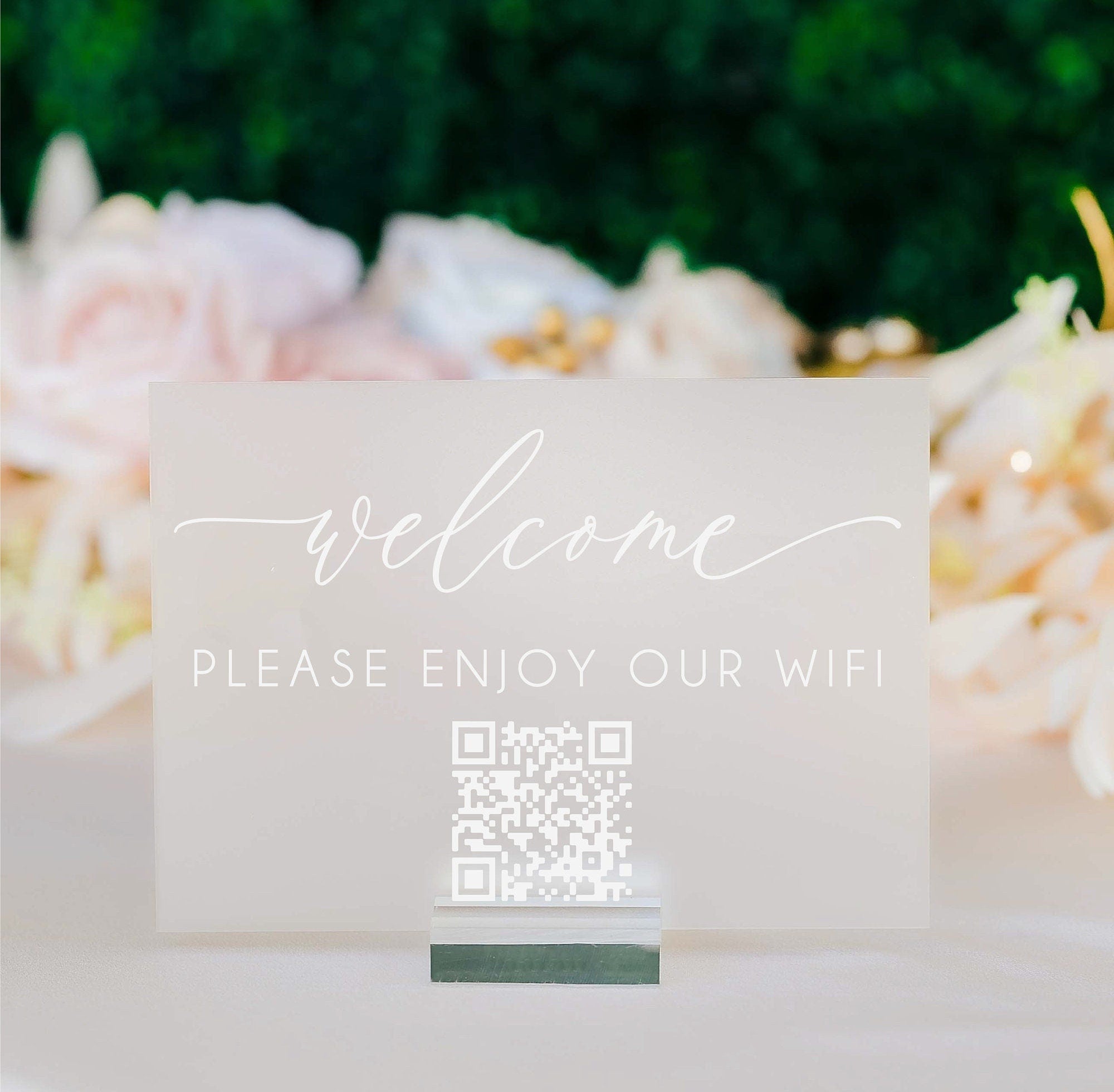 Scannable WIFI QR Code Welcome Please Enjoy Our Wireless Internet Clear Glass Look Acrylic Sign, WIFI Password Plexiglass Perspex Lucite