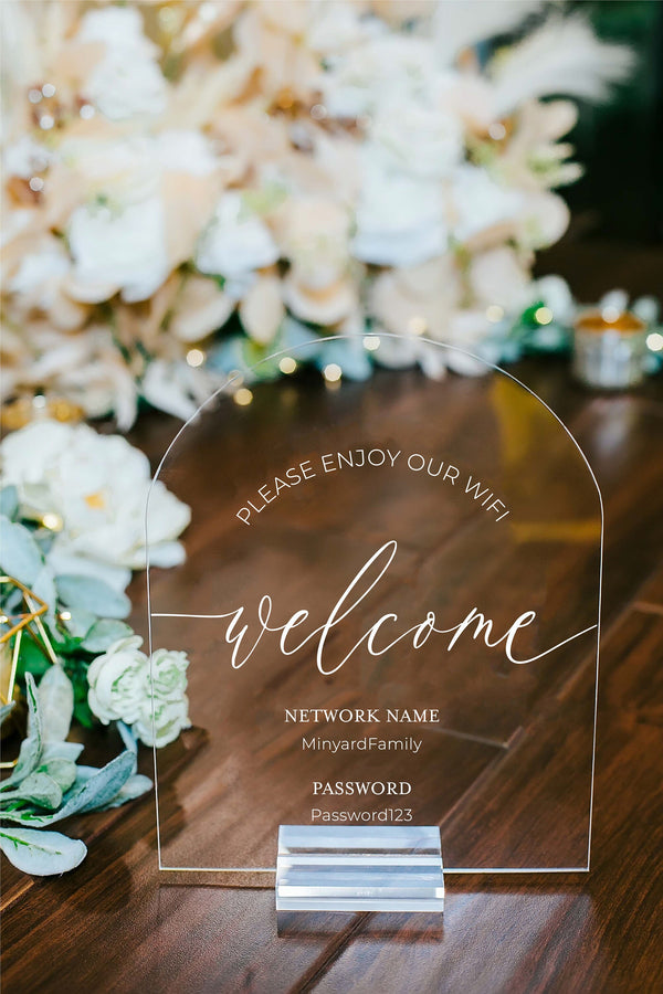 Custom Wifi Acrylic Sign - ARCH Please Enjoy Our WIFI - Pink Posies and ...