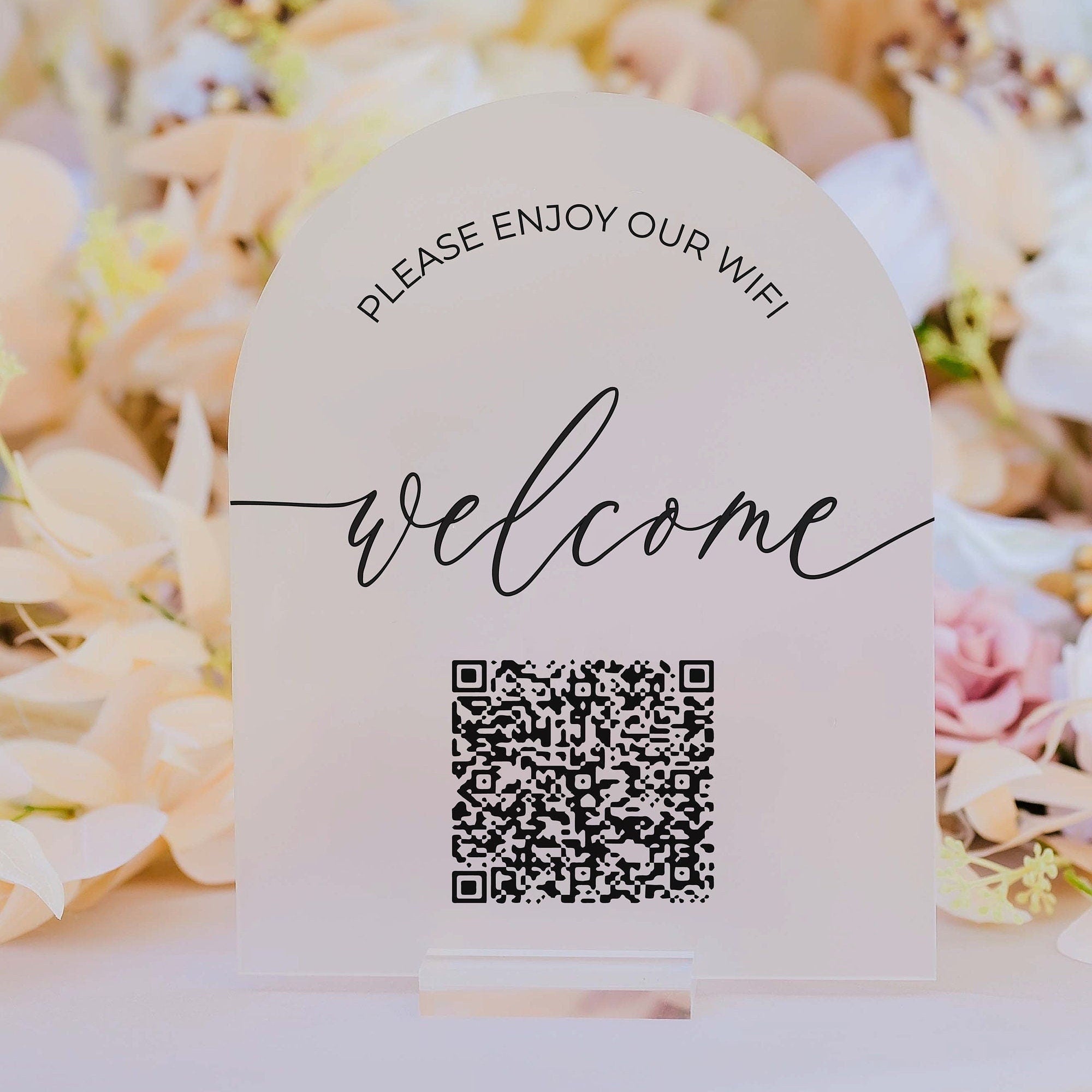 Scannable WIFI QR Code Welcome Please Enjoy Our Wireless Internet Clear Glass Look Acrylic Sign, WIFI Password Plexiglass Perspex Lucite