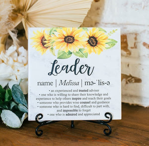 SUNFLOWERS Marble Leader Mentor Plaque With Stand, Thank You Sign, Boss Appreciation For Retirement, Teacher, Counselor, Coach, Adviser