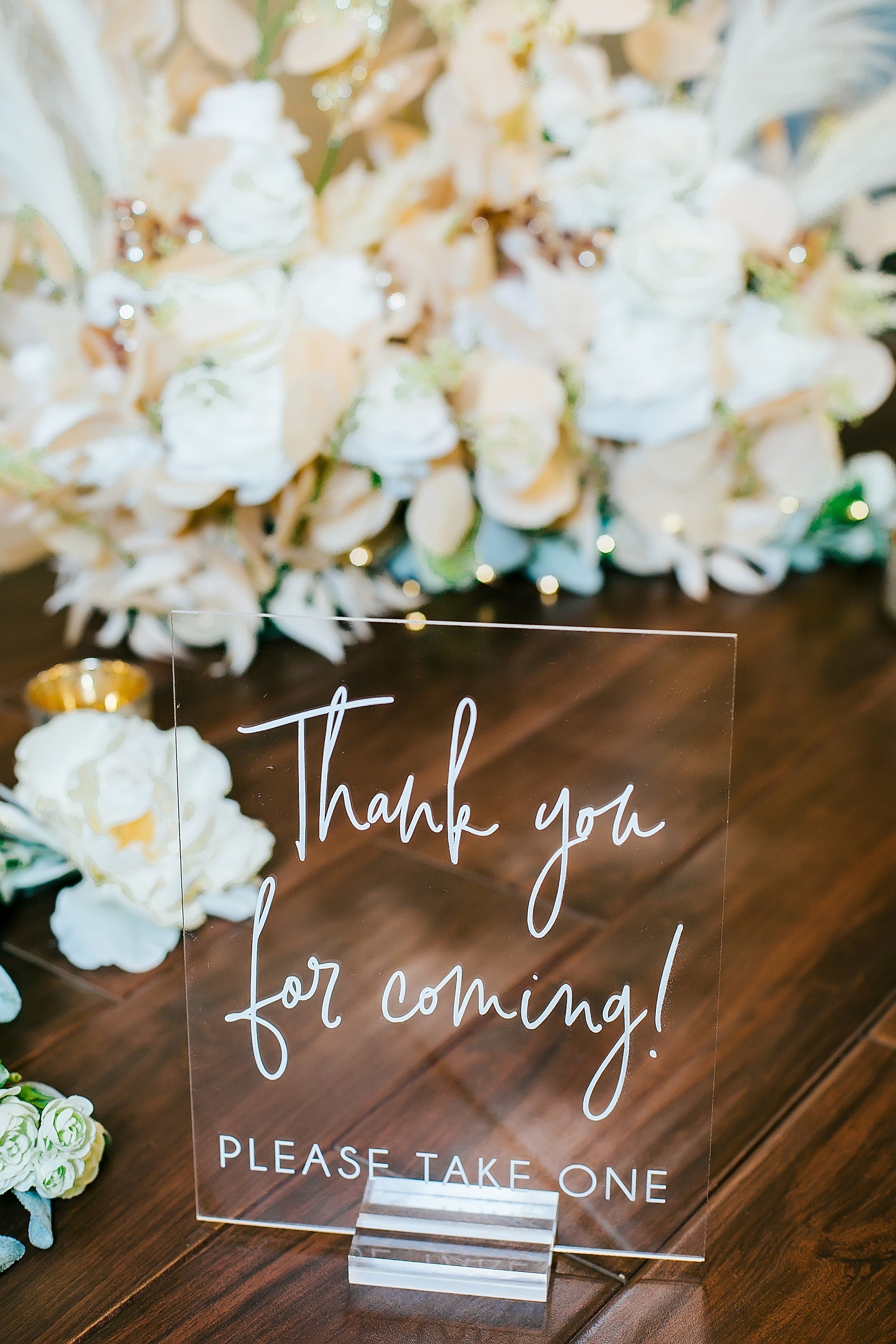 Thank You For Coming Favors Please Take One Clear Glass Look Acrylic Wedding Sign Dessert Table Plexiglass Perspex Lucite Table Sign