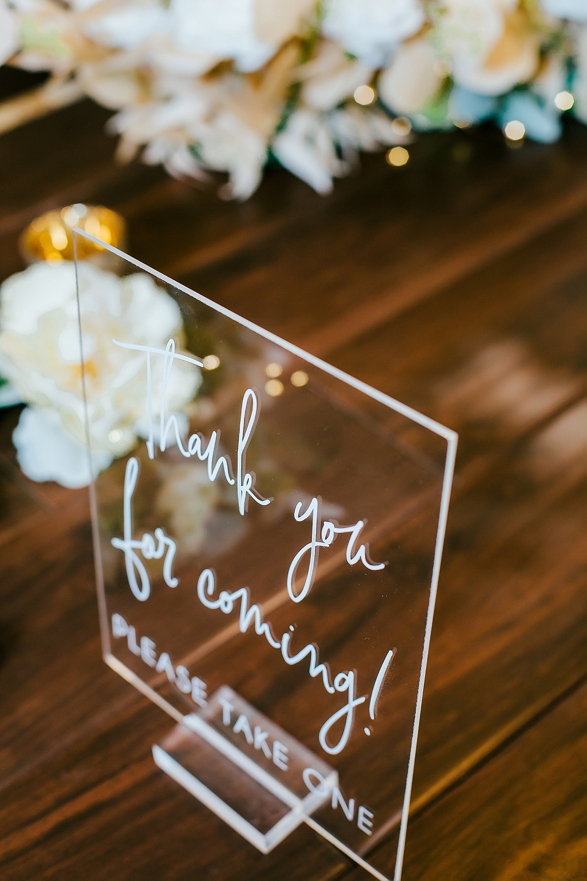 Thank You For Coming Favors Please Take One Clear Glass Look Acrylic Wedding Sign Dessert Table Plexiglass Perspex Lucite Table Sign