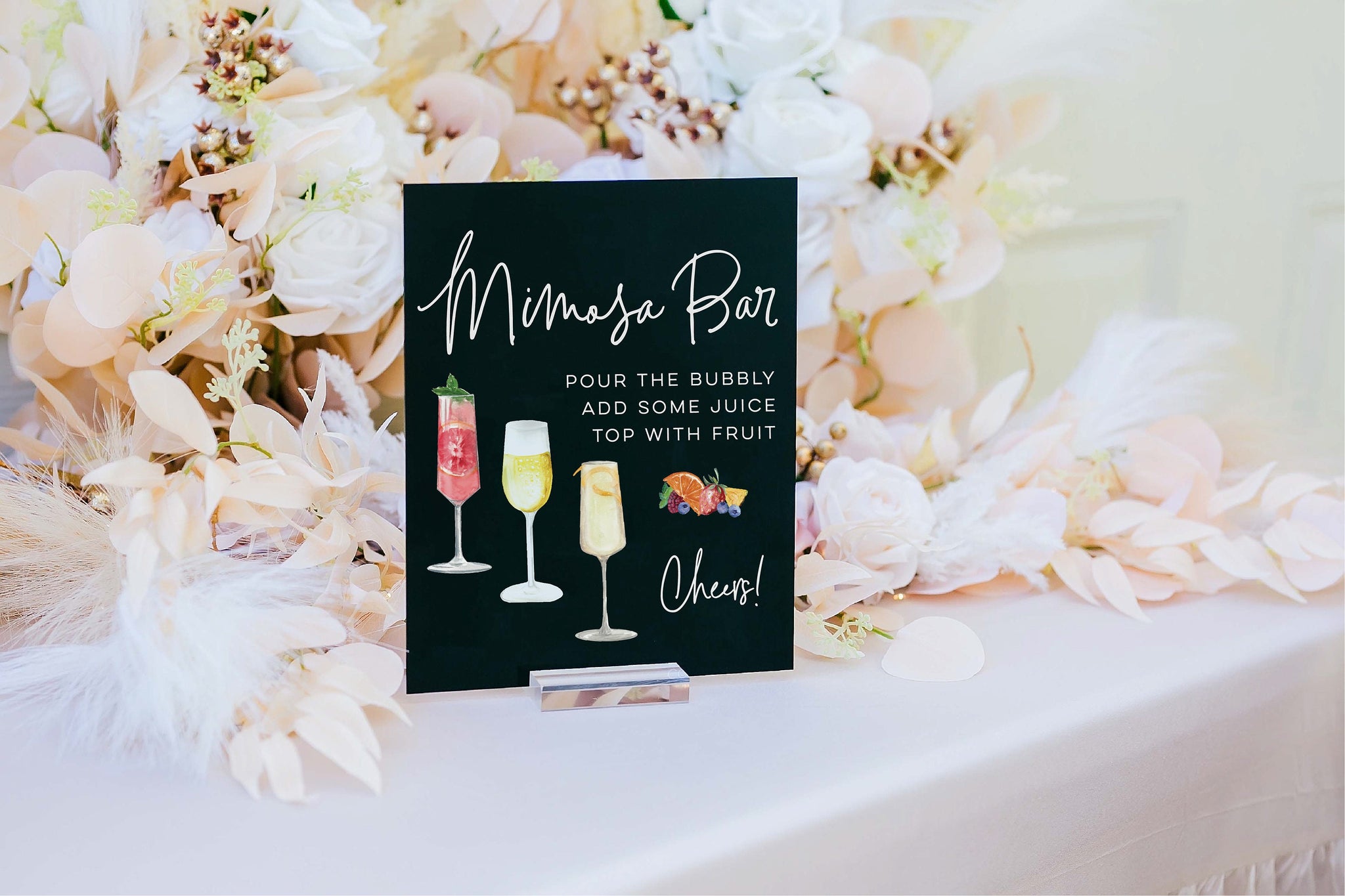 Mimosa Bar with Blueberries, Open Bar Wedding Bar Menu Sign and