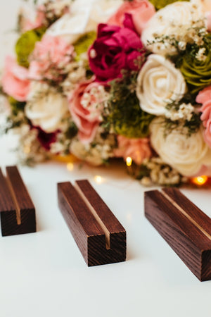 Light and Dark Walnut Wood Sign Card Display Base Holders, Stands for Acrylic Wedding Signs Sign Holders, Acrylic Place Card Table Number