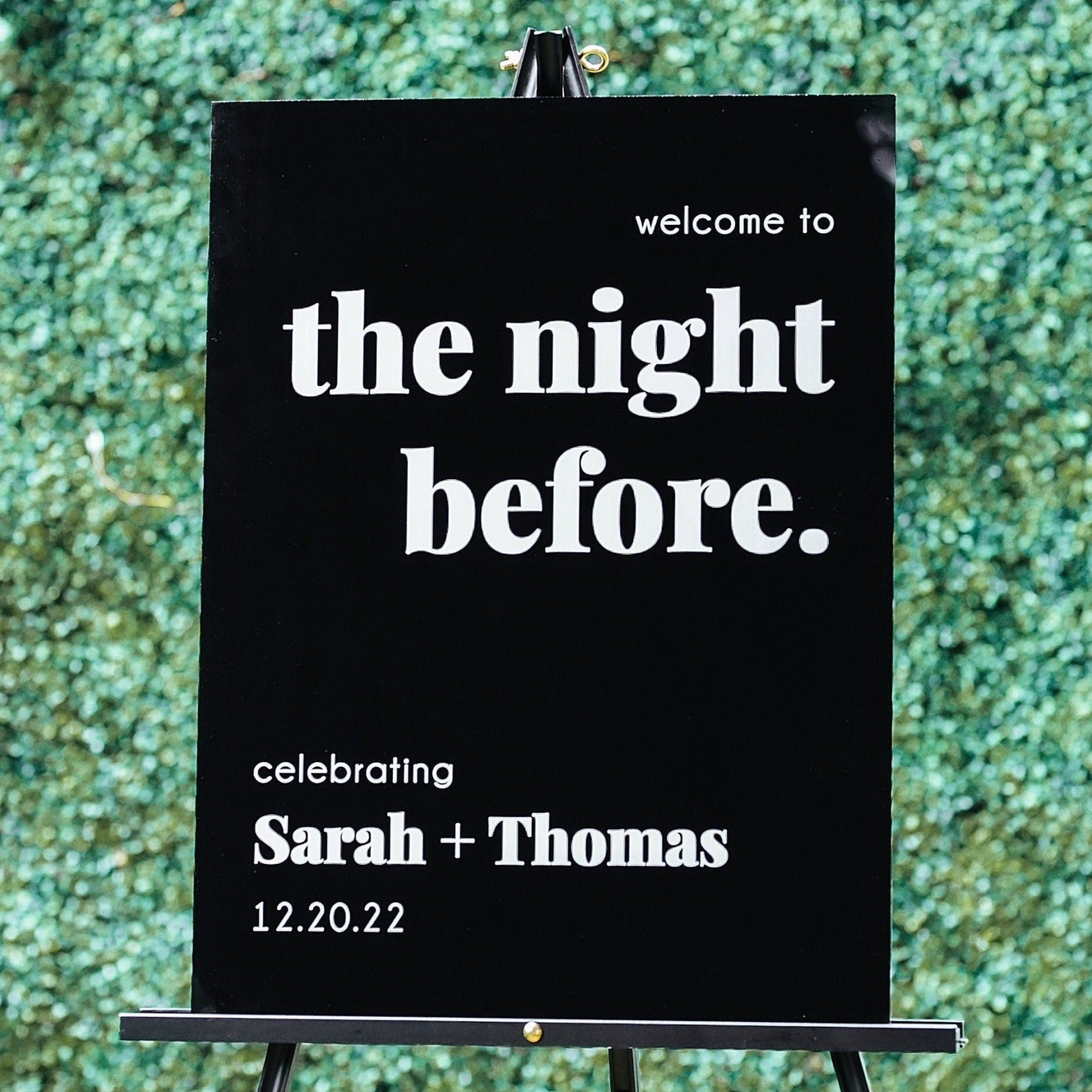 Welcome To The Night Before Frosted Clear or Black Glass Look Acrylic Wedding Rehearsal Dinner Sign, Personalized Lucite Plexiglass