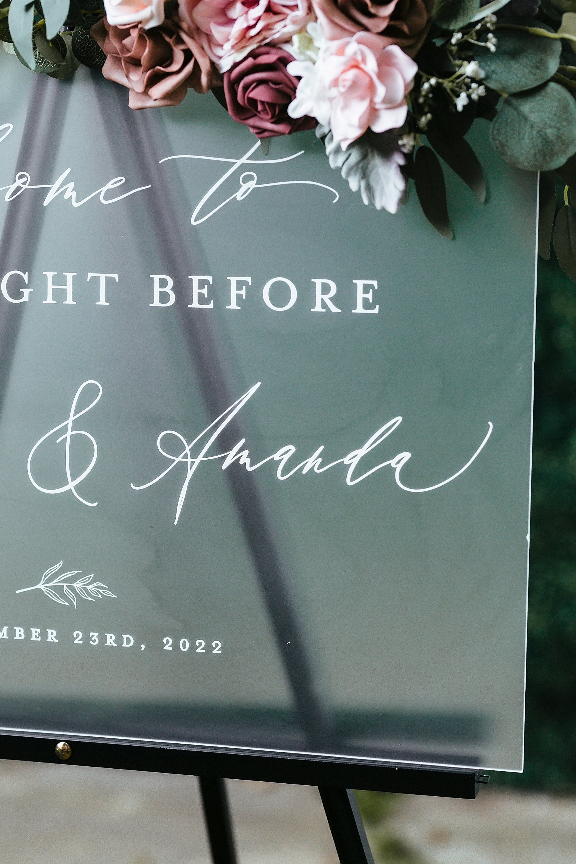 Welcome To The Night Before Frosted Clear or Black Glass Look Acrylic Wedding Rehearsal Dinner Sign, Personalized Lucite Plexiglass