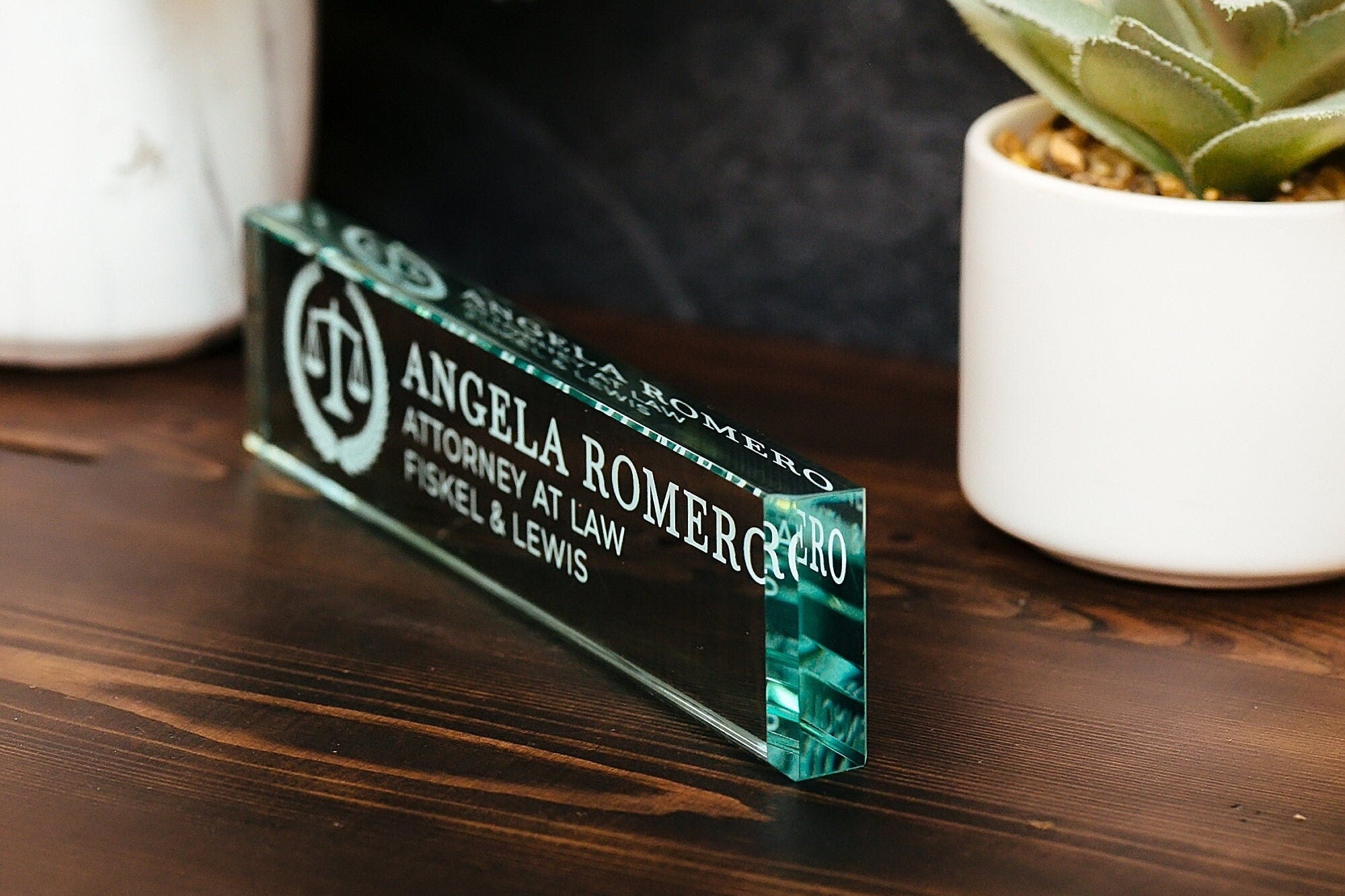 Attorney Glass Name Plate With Optional Icon GNP-AR1