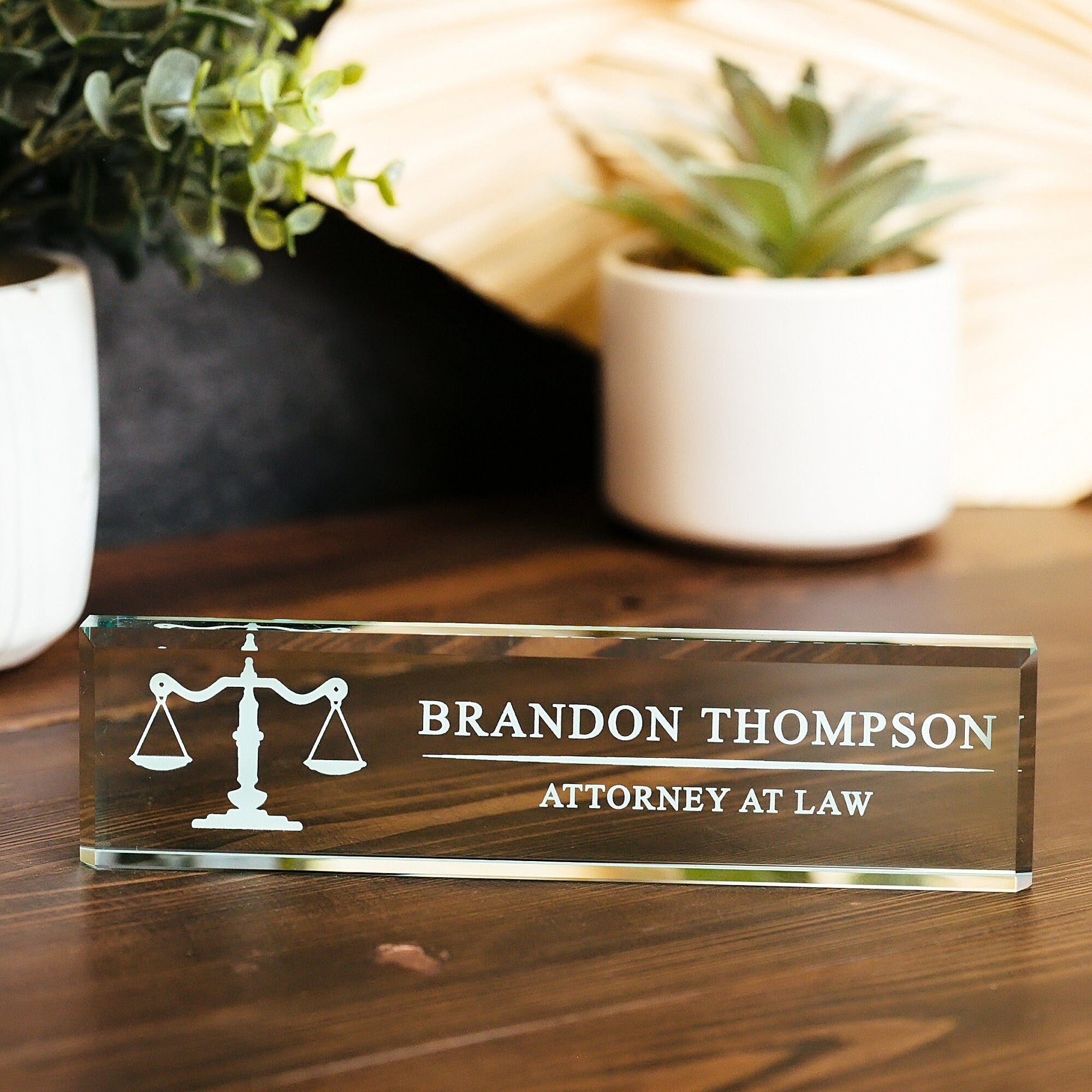 Attorney Glass Name Plate With Optional Icon GNP-BT1