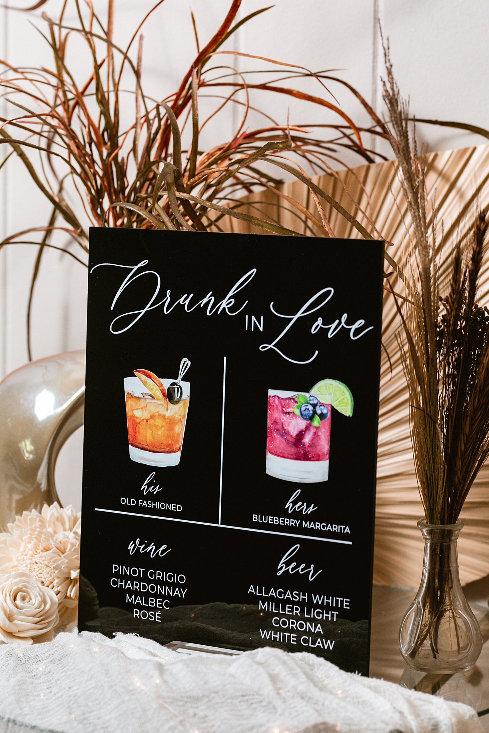 Drunk In Love Signature Cocktails Personalized Bar Sign With Drink Icons E4-DS5